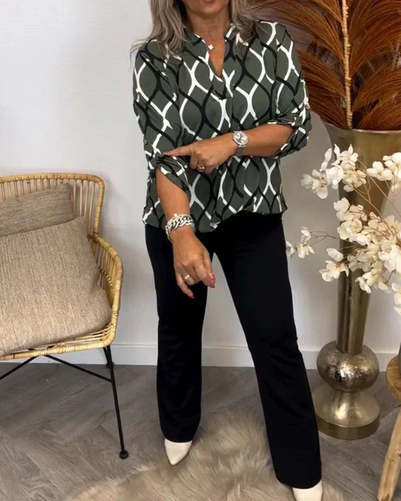 Janny™ | Casual Blouse with Long Sleeves and Elegant Pattern - Sarah and Emma Portland
