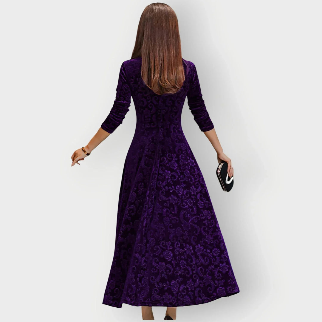 Olevia | Vintage-Inspired Jacquard Velvet Midi Dress - Sarah and Emma Portland