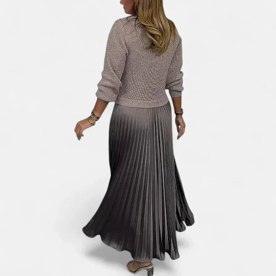 Caelynnah | Elegant Maxi Dress with Sweater & Pleated Skirt - Sarah and Emma Portland