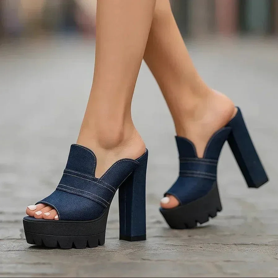 DELILAH DENIM HEELS - Sarah and Emma Portland