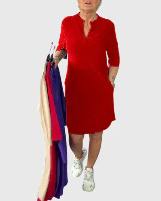Katherine | Solid V-Neck Dress - Sarah and Emma Portland