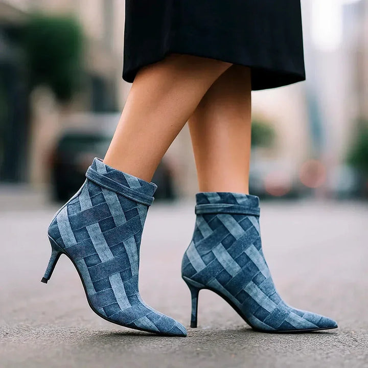 DANICA WOVEN DENIM HEELS - Sarah and Emma Portland