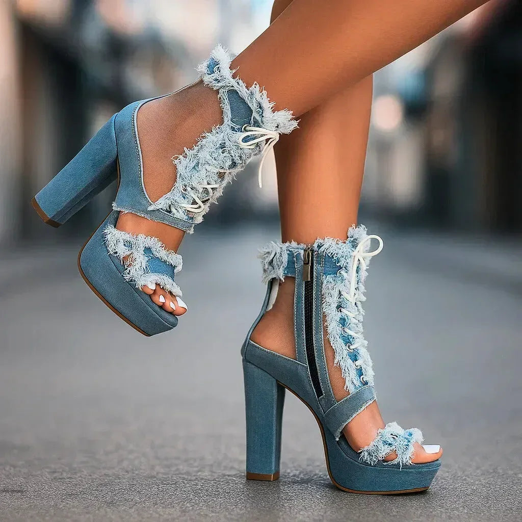 AMELIA MONTROSE DENIM HEELS - Sarah and Emma Portland