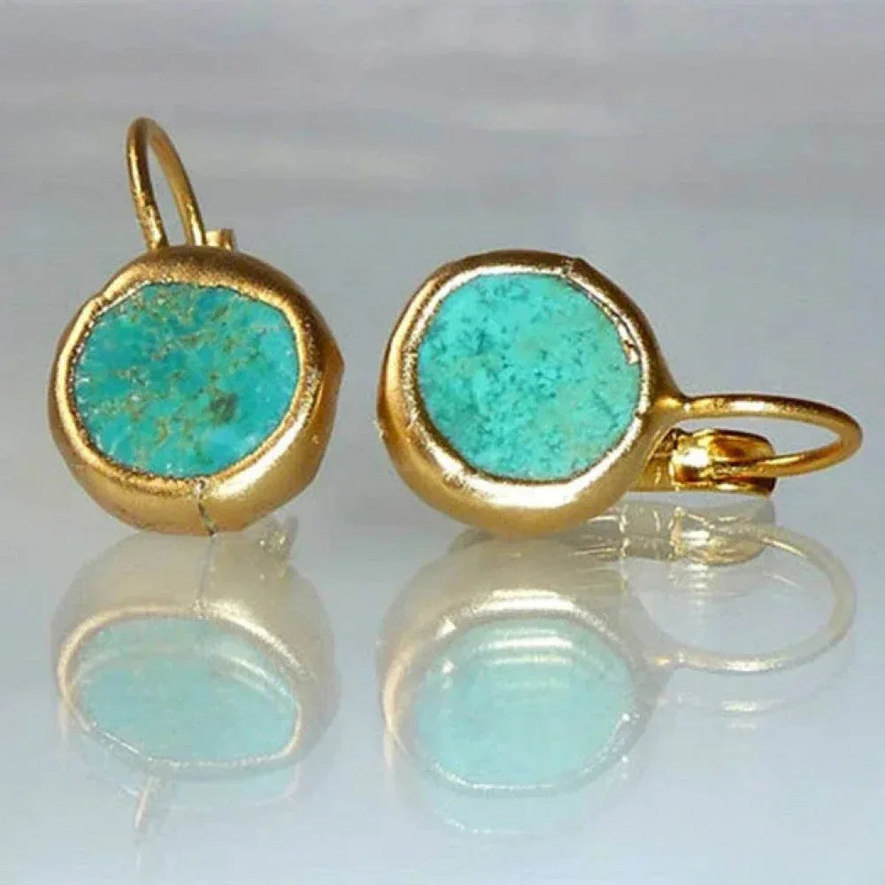Golden Vintage Earrings with Turquoise - Sarah and Emma Portland