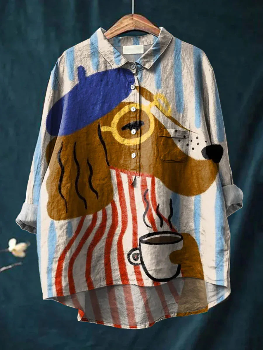 Charlie | Artistic Dog & Coffee Print Shirt - Sarah and Emma Portland
