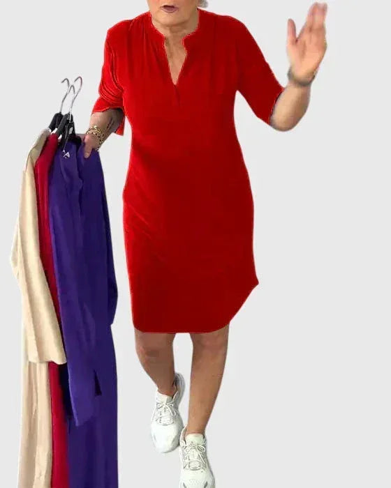 Katherine | Solid V-Neck Dress - Sarah and Emma Portland