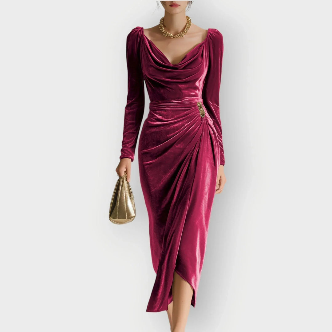 Tynara | Luxe Velvet Draped Evening Dress - Sarah and Emma Portland