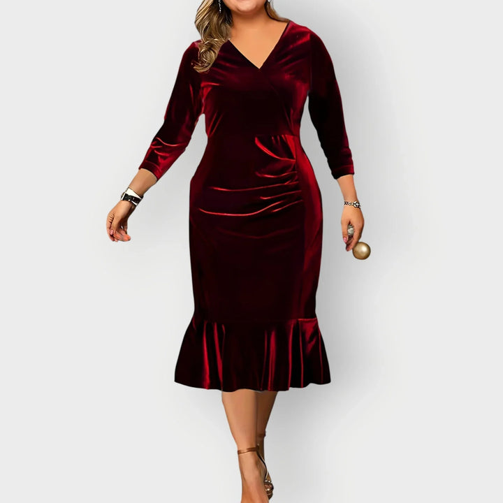 Vaerine | Luxe Velvet Ruffle Midi Dress - Sarah and Emma Portland
