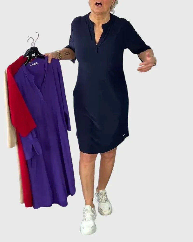 Katherine | Solid V-Neck Dress - Sarah and Emma Portland