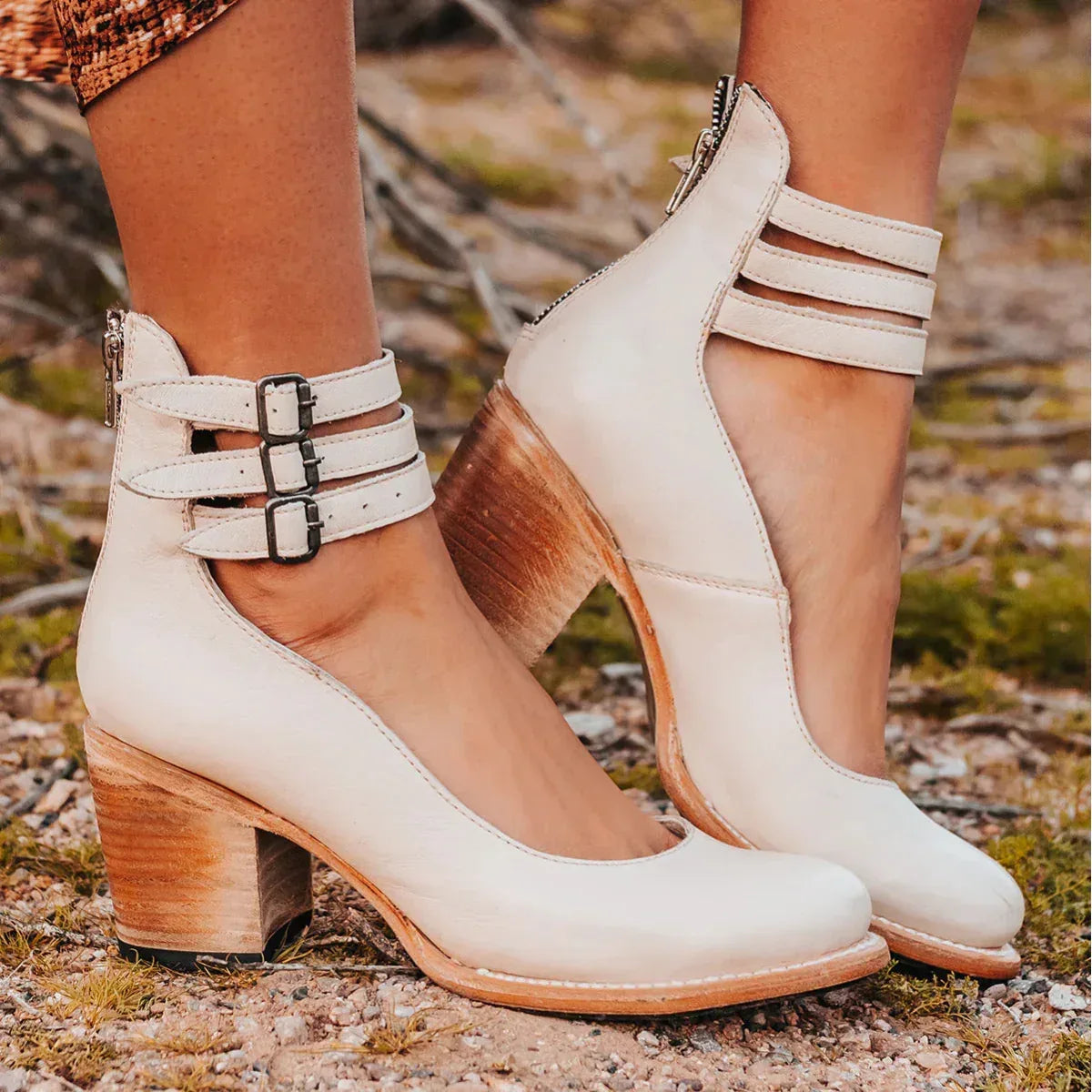 Elsa | Vintage Leather Strap Heels - Sarah and Emma Portland