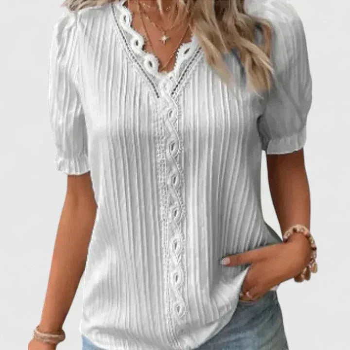 Avienne | Elegant V-Neck Blouse - Sarah and Emma Portland