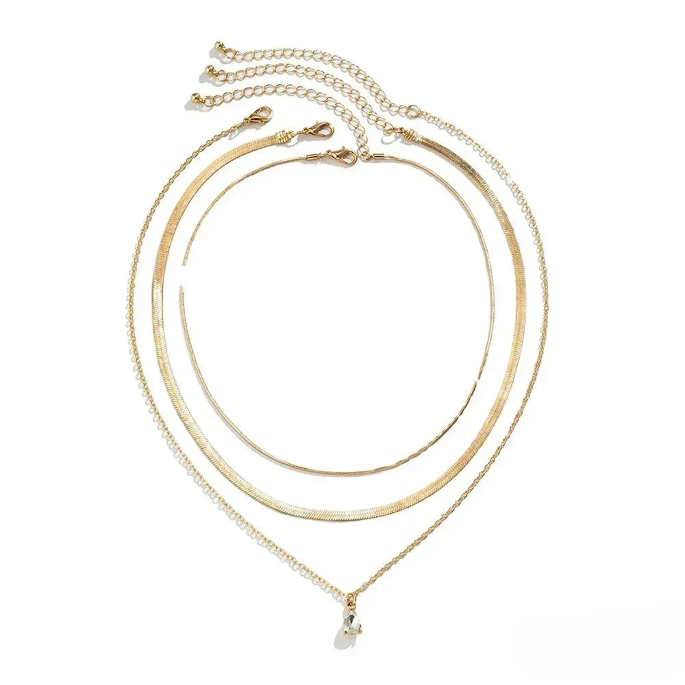 Layered Necklace with Gold-Colored Zirconia Pendant - Sarah and Emma Portland
