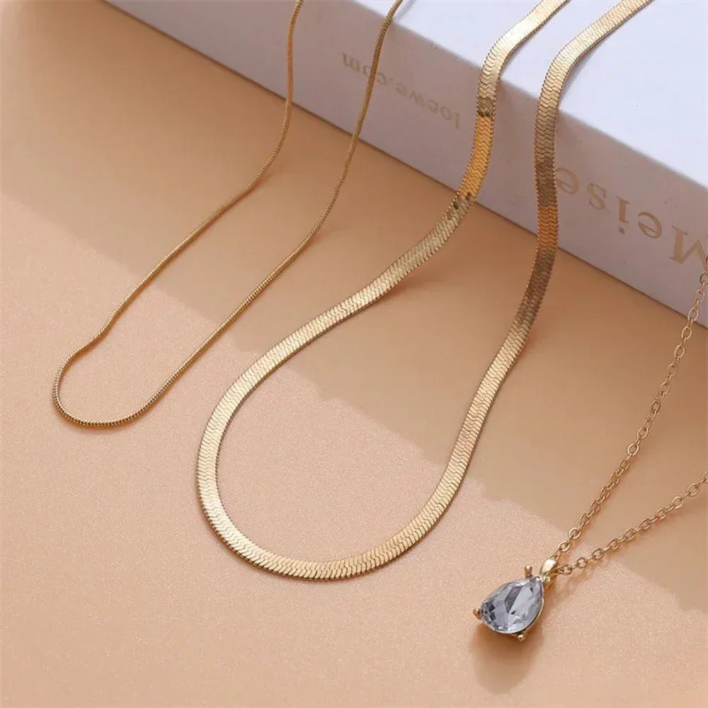 Layered Necklace with Gold-Colored Zirconia Pendant - Sarah and Emma Portland