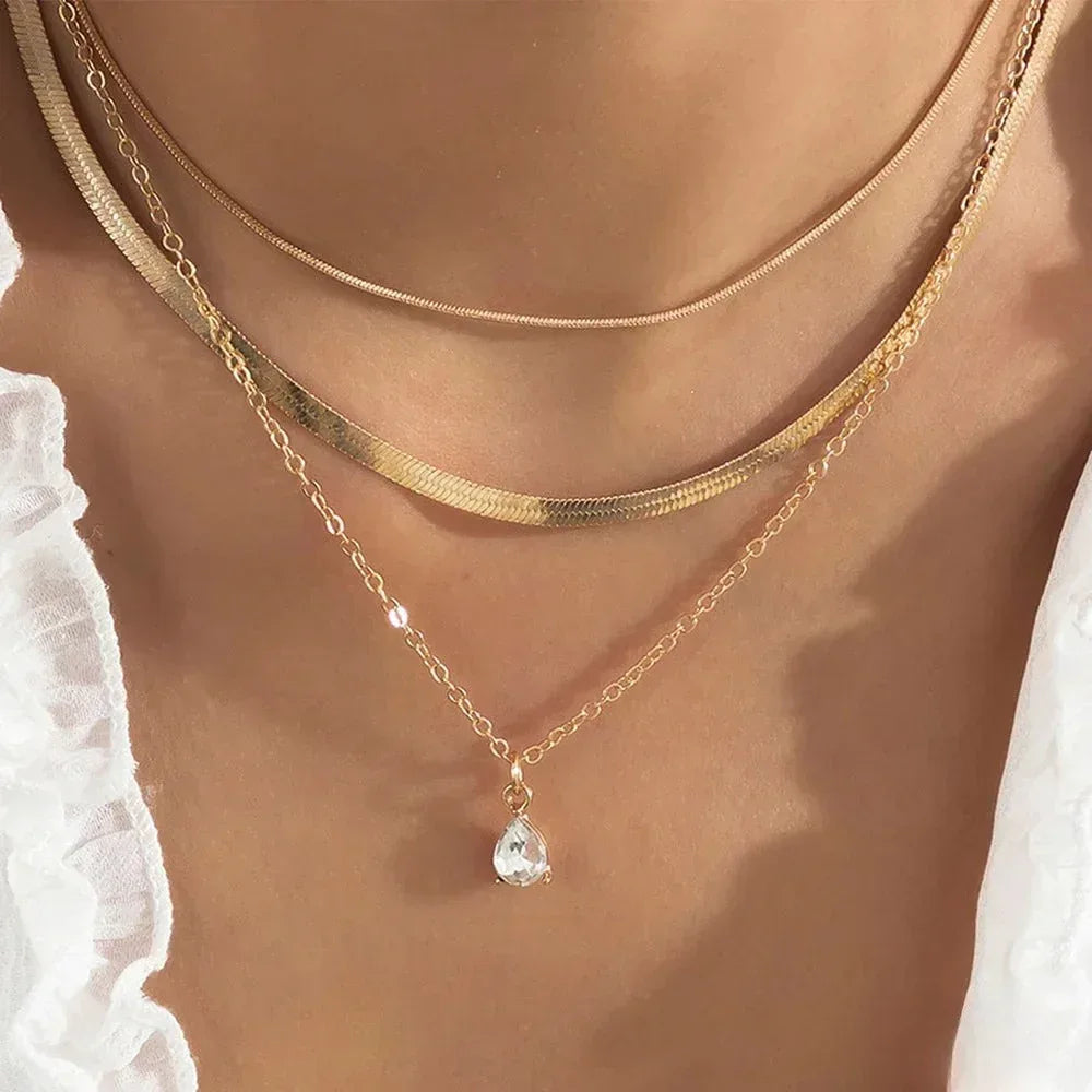 Layered Necklace with Gold-Colored Zirconia Pendant - Sarah and Emma Portland