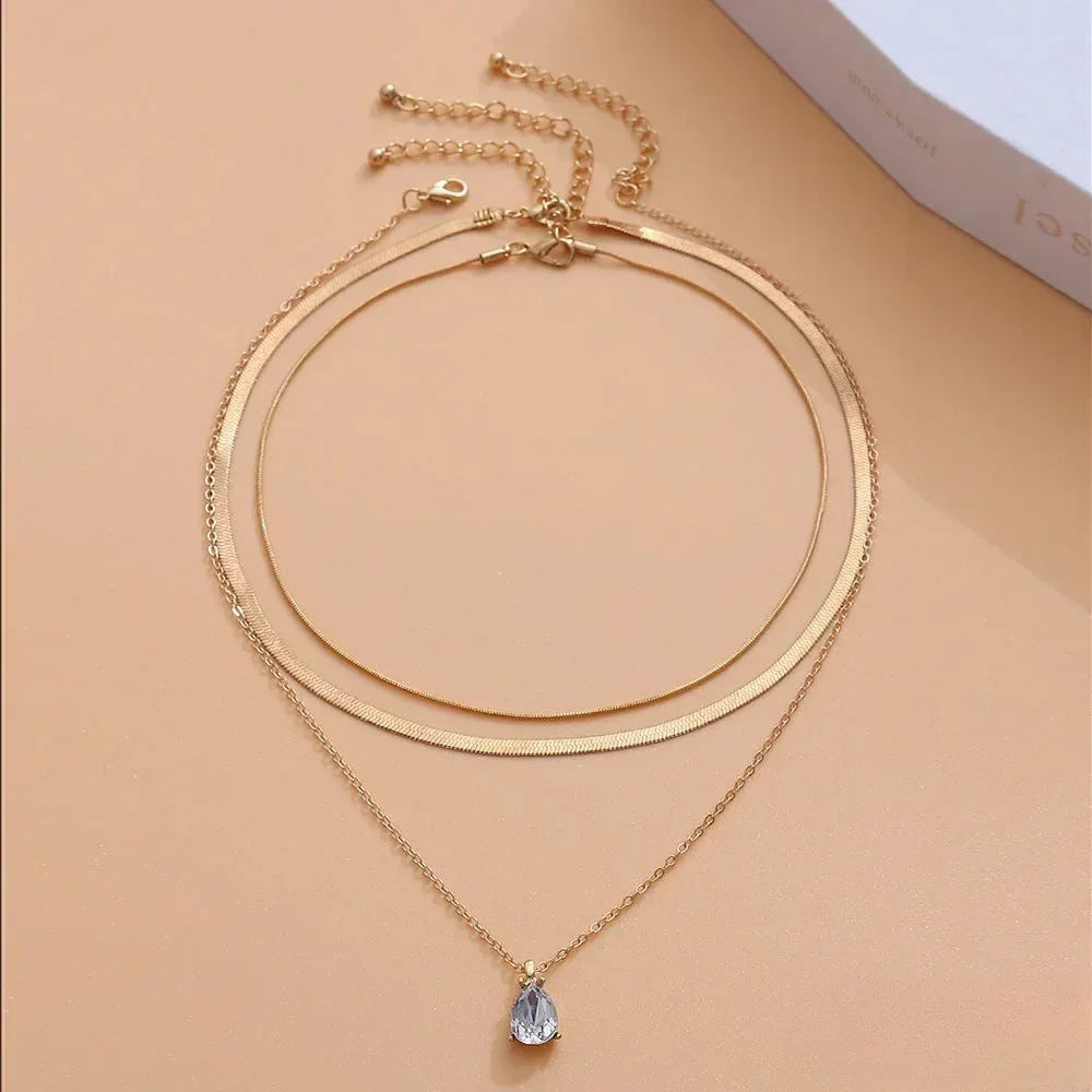 Layered Necklace with Gold-Colored Zirconia Pendant - Sarah and Emma Portland
