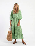Apolline | Three-Quarter Sleeve V-Neck Patterned Midi Dress