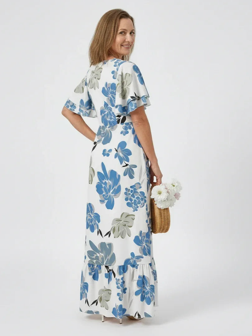 Elowen | Round Neck Short Sleeve Tiered Maxi Dress