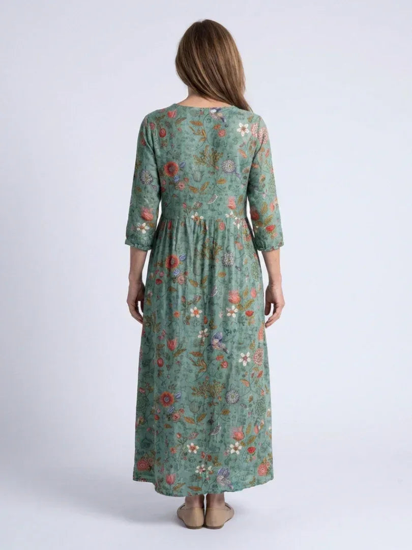 Marina | Floral V Neck Three Quarter Sleeve Maxi Dress - Sarah and Emma Portland