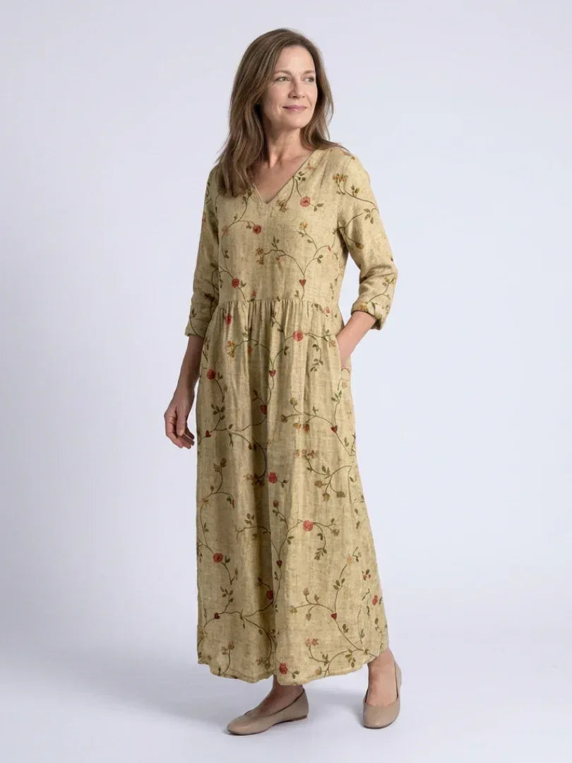 Marina | Floral V Neck Three Quarter Sleeve Maxi Dress - Sarah and Emma Portland