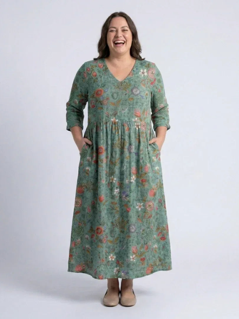 Marina | Floral V Neck Three Quarter Sleeve Maxi Dress - Sarah and Emma Portland