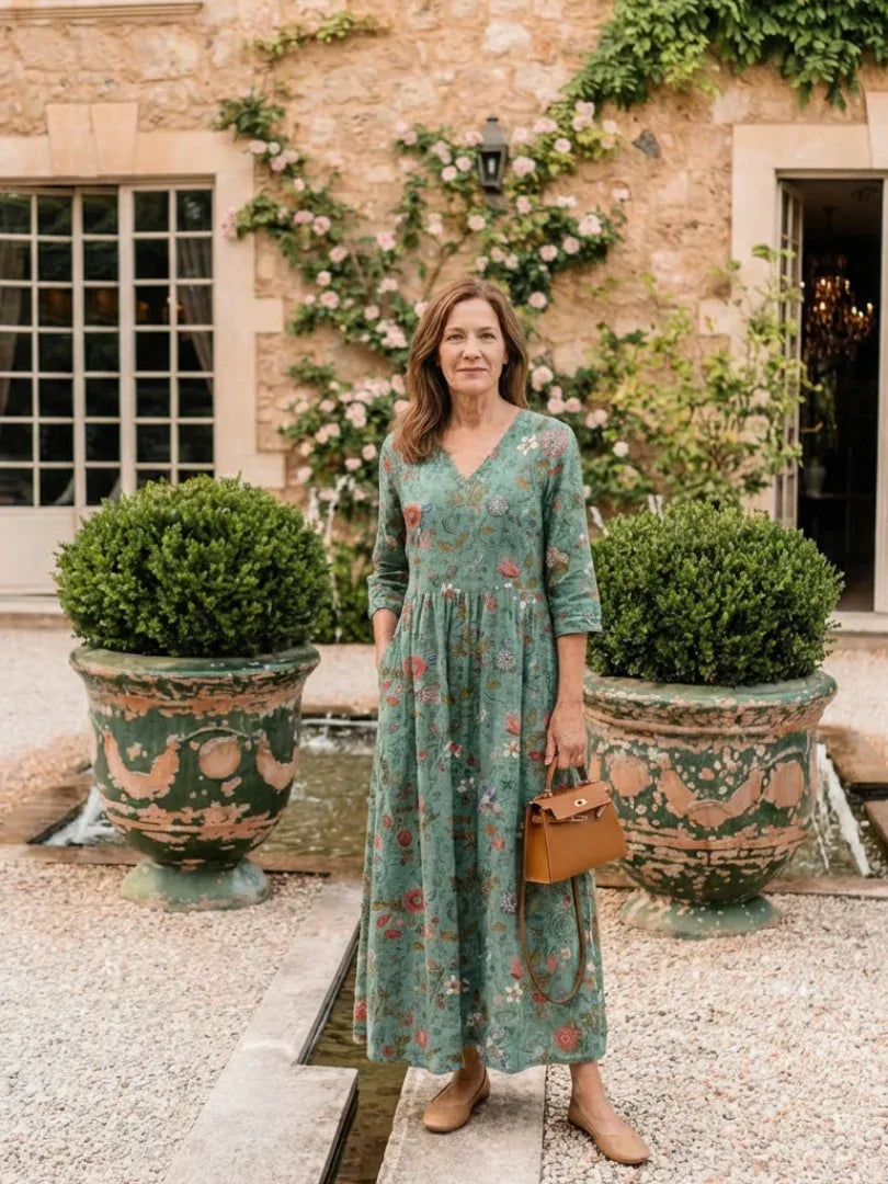 Marina | Floral V Neck Three Quarter Sleeve Maxi Dress - Sarah and Emma Portland