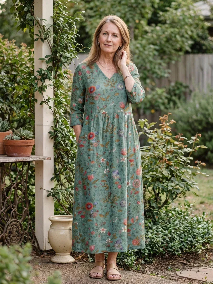 Marina | Floral V Neck Three Quarter Sleeve Maxi Dress - Sarah and Emma Portland