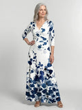 Eleanor | Three Quarter Sleeve V Neck Floral Maxi Dress - Sarah and Emma Portland