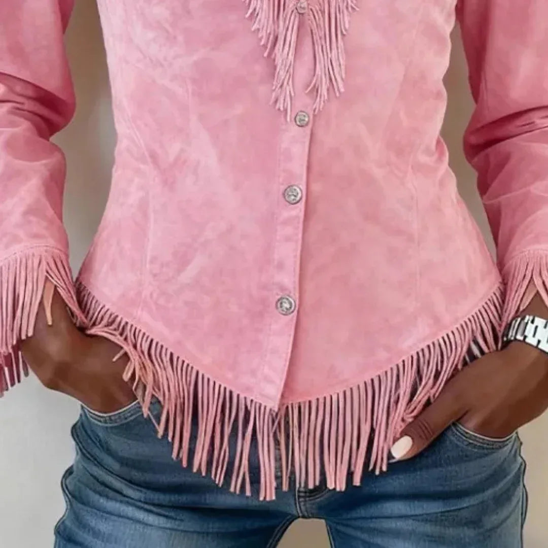 Kinsley │ Fringe Suede Button-Up Blouse - Sarah and Emma Portland