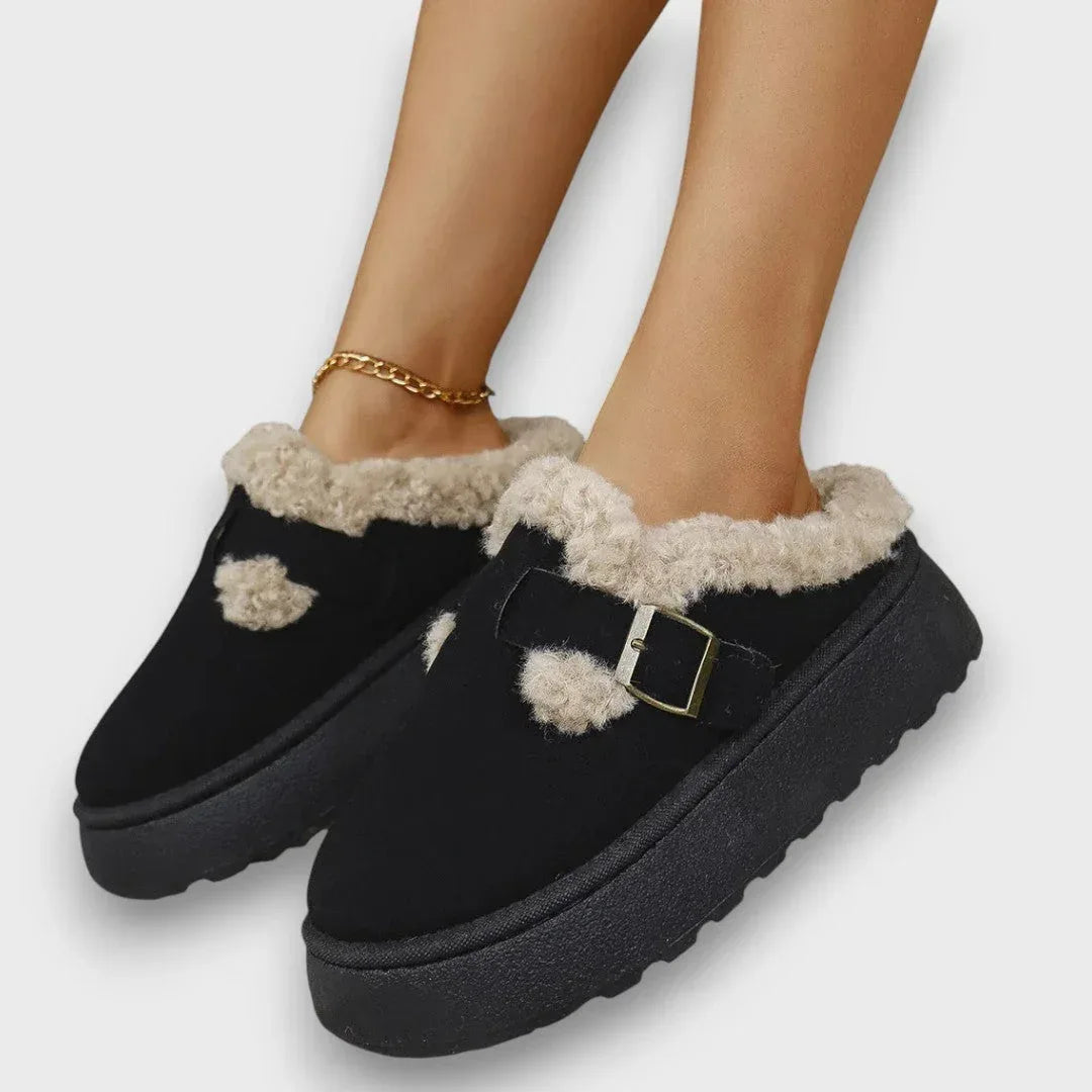 Evanea – Fleece-lined platform buckle mules - Sarah and Emma Portland