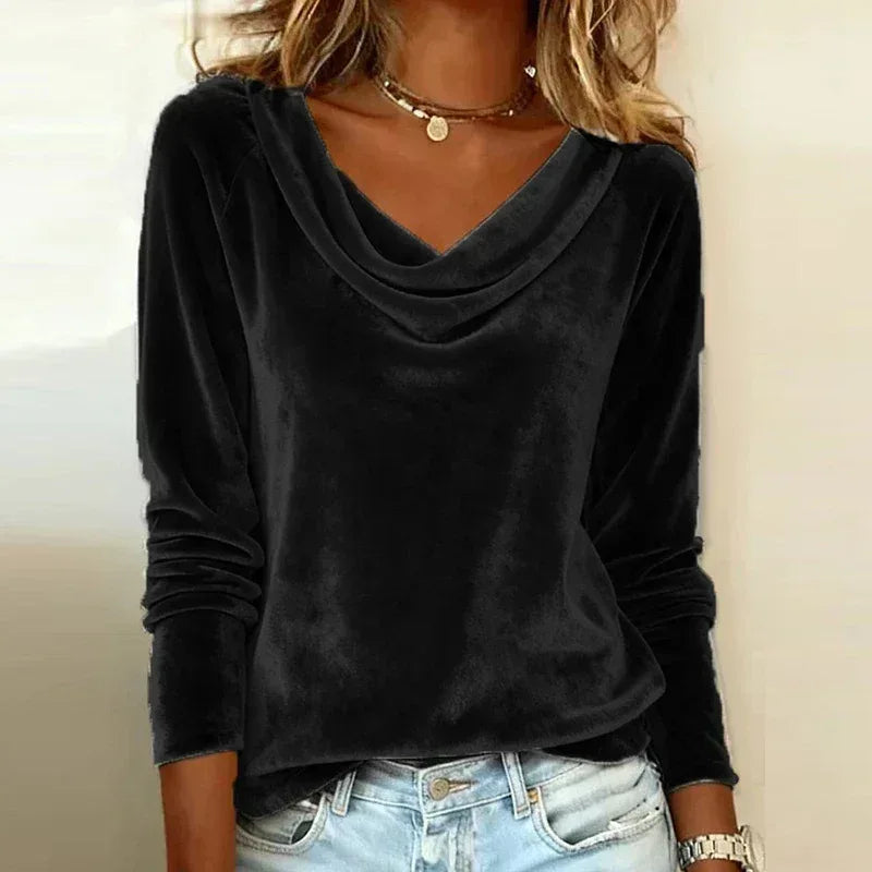 Margaret - Luxurious Velvet Drape-Neck Top - Sarah and Emma Portland