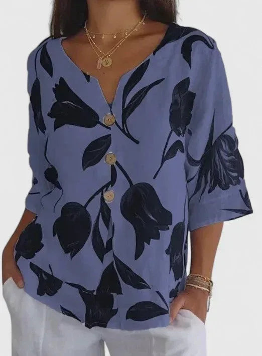 Isabel | Elegant Floral Print Blouse - Sarah and Emma Portland