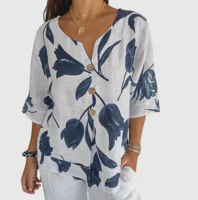Isabel | Elegant Floral Print Blouse - Sarah and Emma Portland