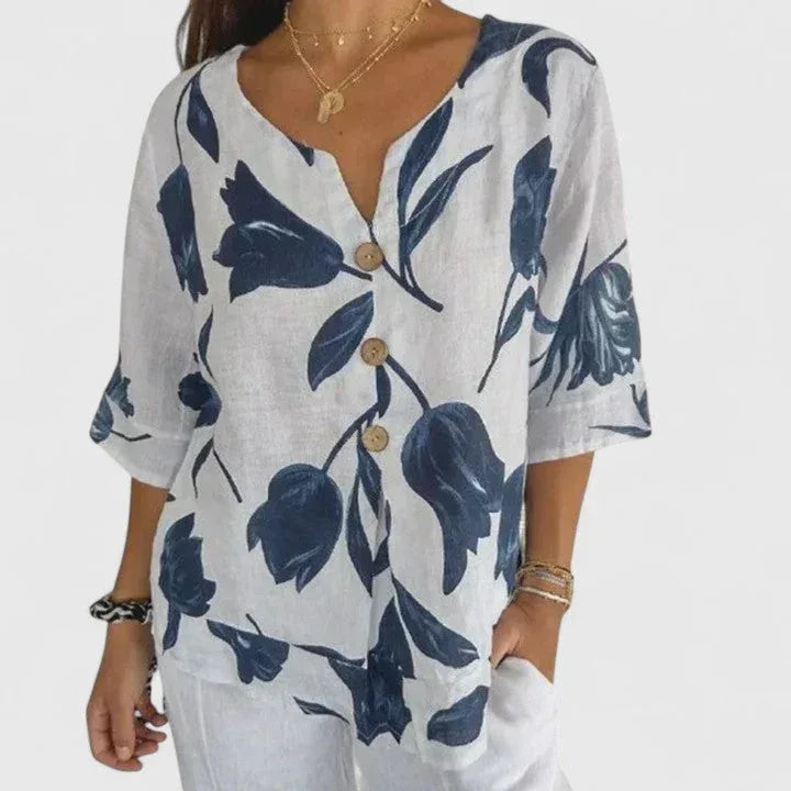 Isabel | Elegant Floral Print Blouse - Sarah and Emma Portland