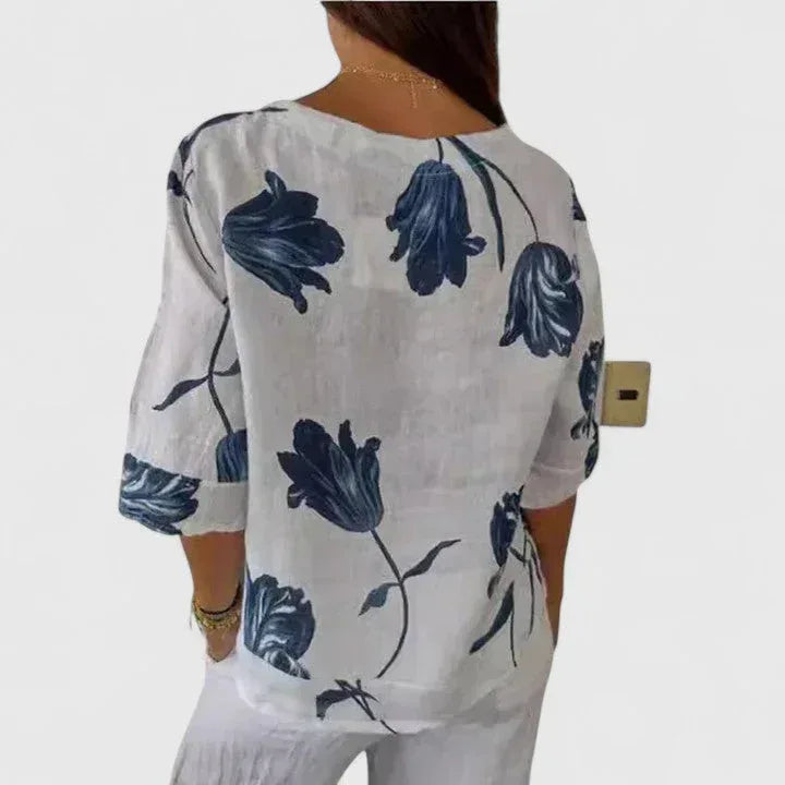 Isabel | Elegant Floral Print Blouse - Sarah and Emma Portland