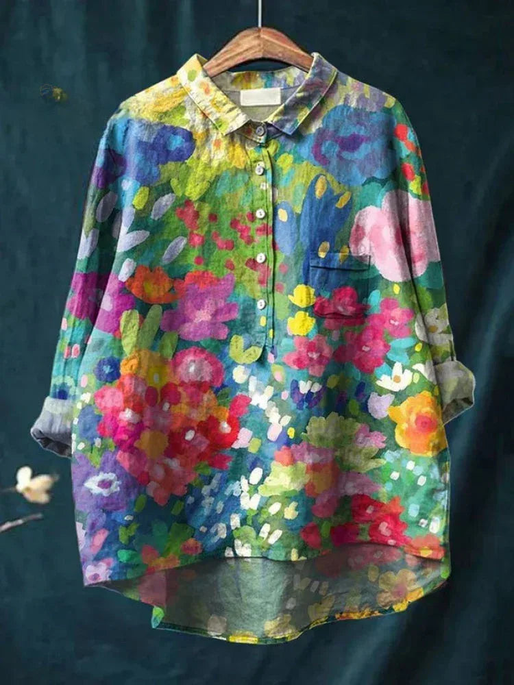 Lina | Vibrant Floral Embroidered Shirt - Sarah and Emma Portland