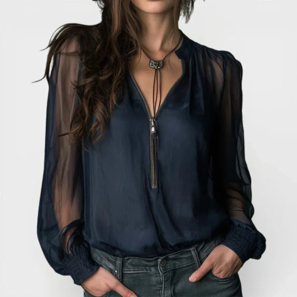 Helen | Half-Zip Blouse Long Sleeve Knit - Sarah and Emma Portland