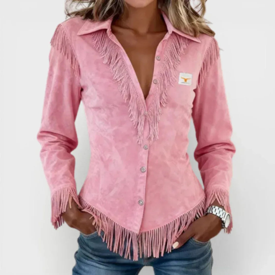 Kinsley │ Fringe Suede Button-Up Blouse - Sarah and Emma Portland