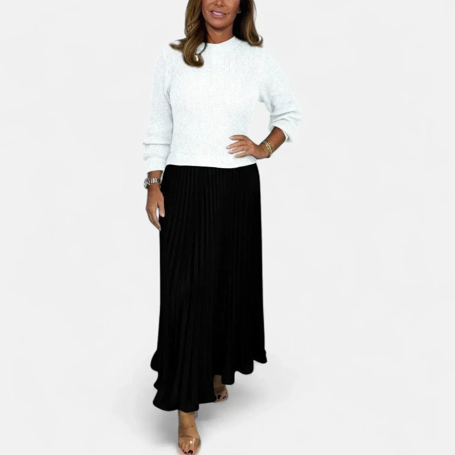 Caelynnah | Elegant Maxi Dress with Sweater & Pleated Skirt - Sarah and Emma Portland