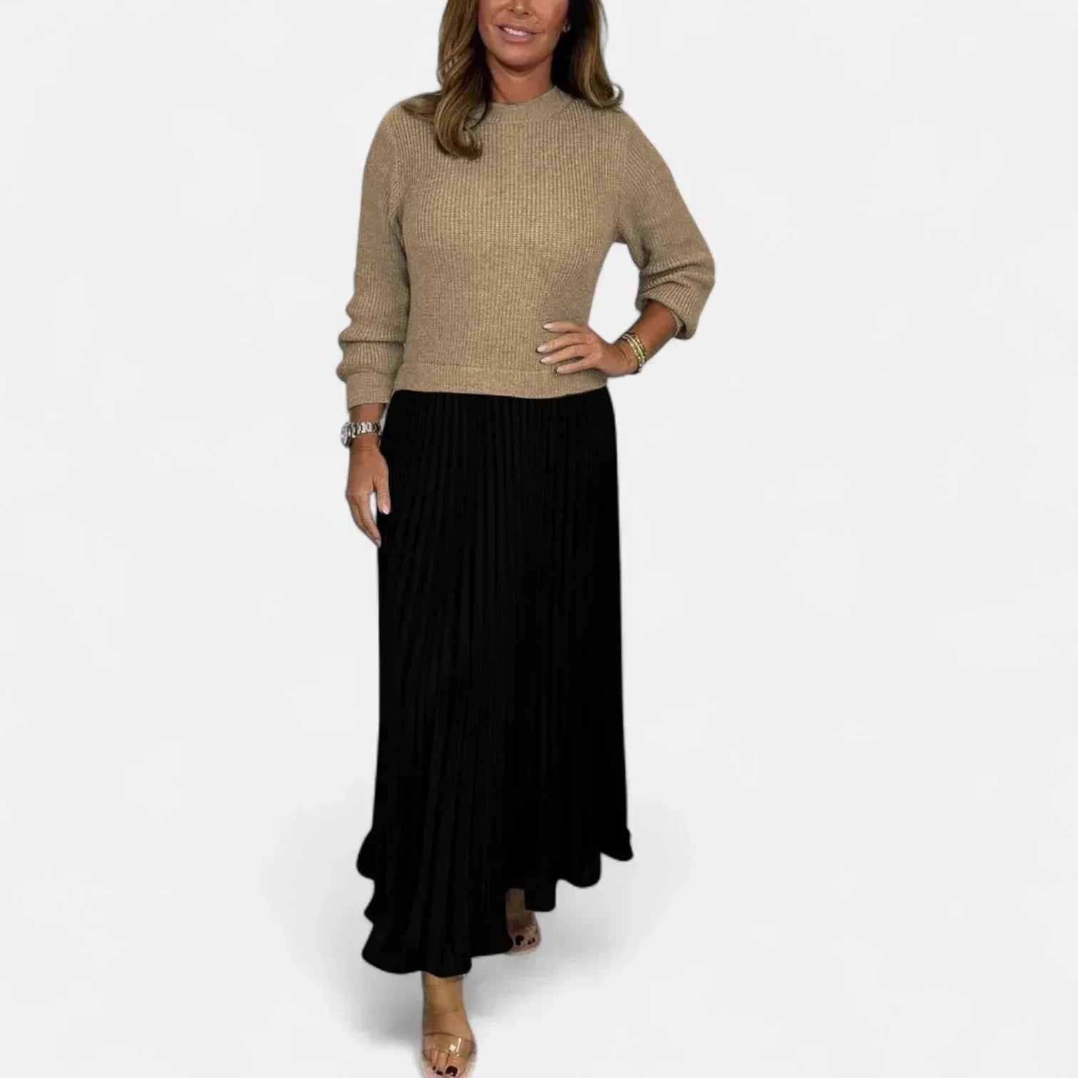 Caelynnah | Elegant Maxi Dress with Sweater & Pleated Skirt - Sarah and Emma Portland
