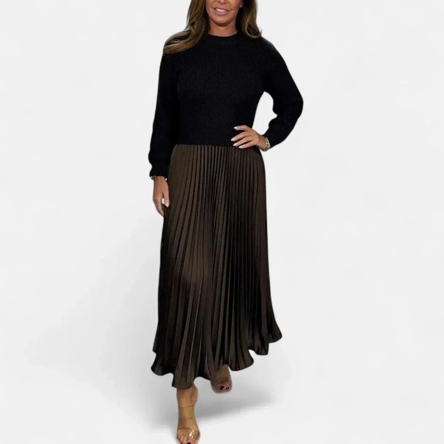 Caelynnah | Elegant Maxi Dress with Sweater & Pleated Skirt - Sarah and Emma Portland