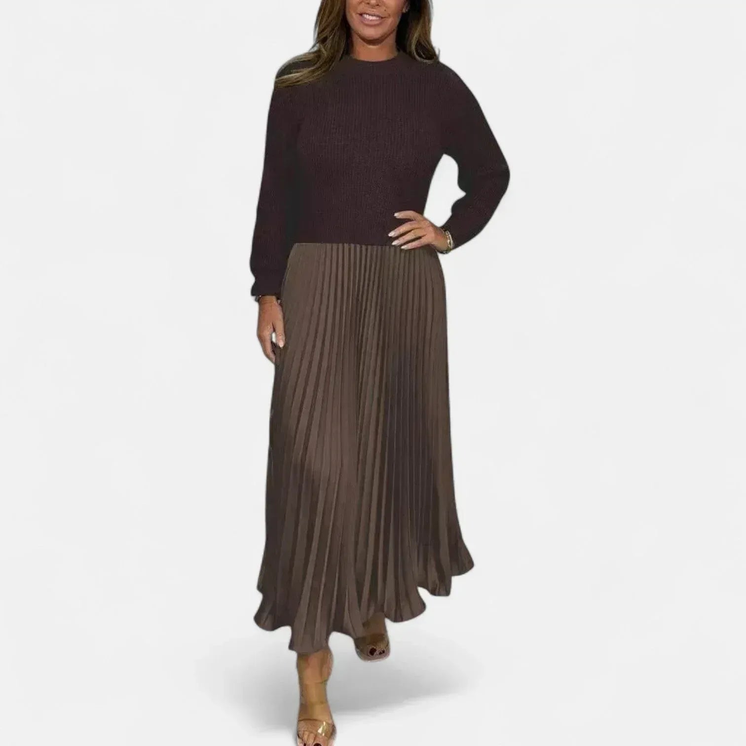 Caelynnah | Elegant Maxi Dress with Sweater & Pleated Skirt - Sarah and Emma Portland