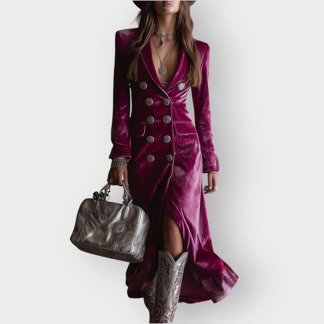 Sairen | Luxe Double-Breasted Velvet Maxi Dress - Sarah and Emma Portland