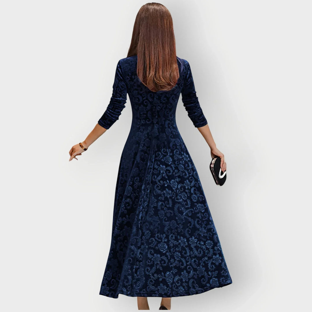 Olevia | Vintage-Inspired Jacquard Velvet Midi Dress - Sarah and Emma Portland