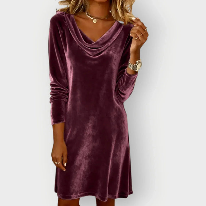 Ryvanna | Elegant Drape Neck Velvet Dress - Sarah and Emma Portland