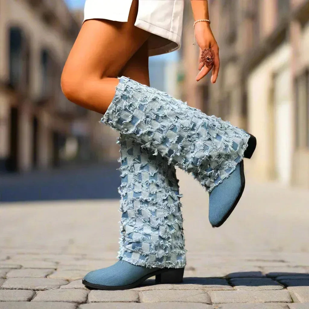 AMELIA MONTROSE DENIM HEELS - Sarah and Emma Portland
