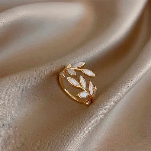 Adjustable Gold Ring with White Opal Leaf - Sarah and Emma Portland