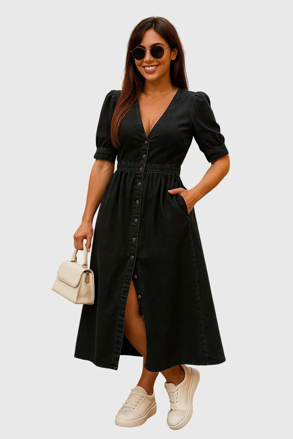 Jacqueline™ | Elegant Denim Dress - Sarah and Emma Portland