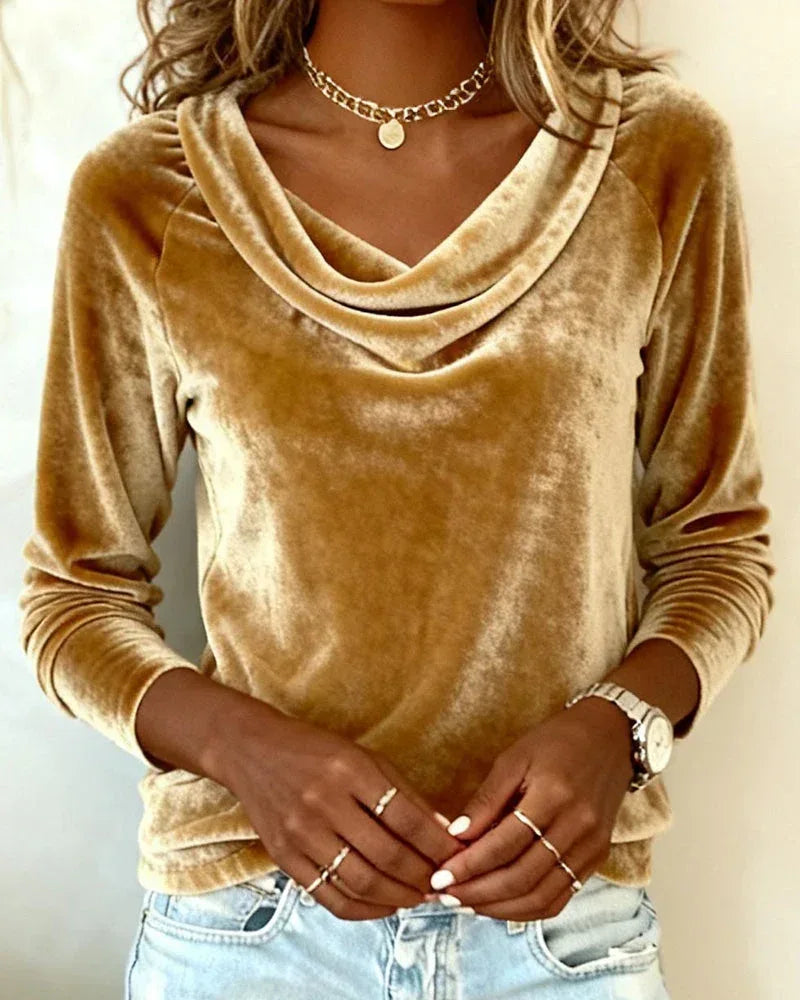 Margaret - Luxurious Velvet Drape-Neck Top - Sarah and Emma Portland