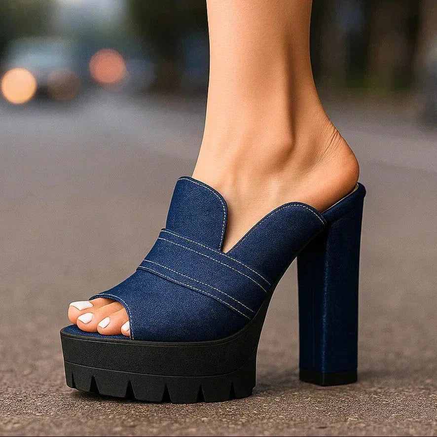 DELILAH DENIM HEELS - Sarah and Emma Portland