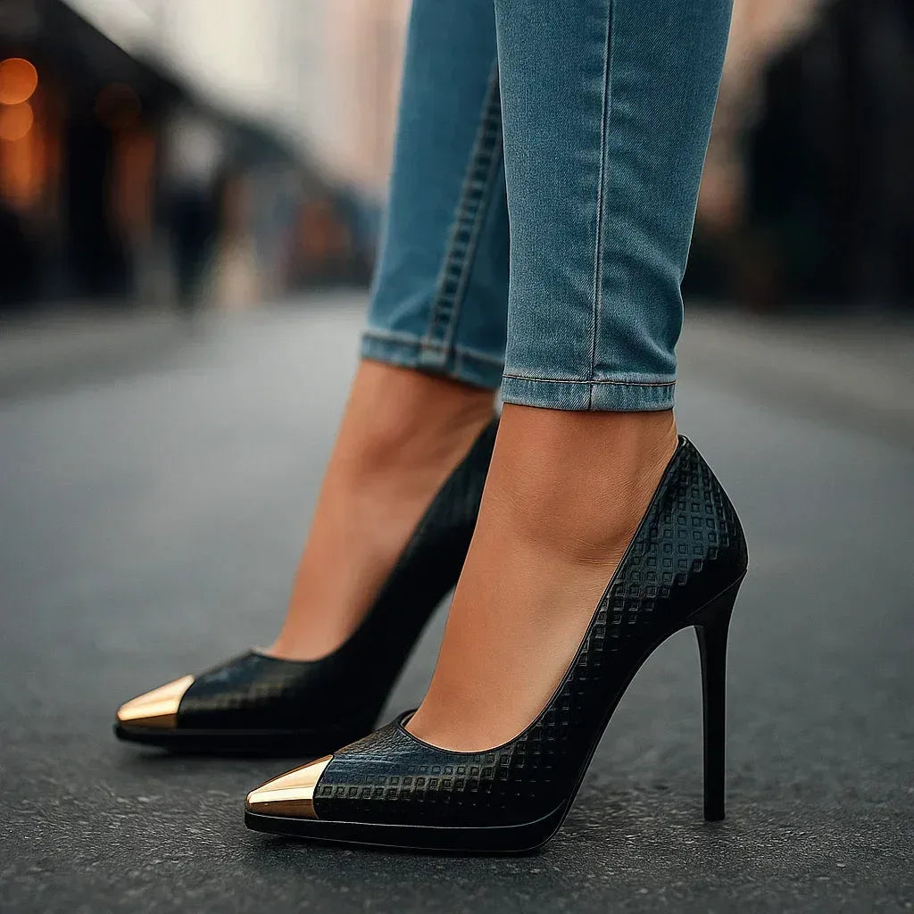AVELINE GOLD-POINT HEELS - Sarah and Emma Portland